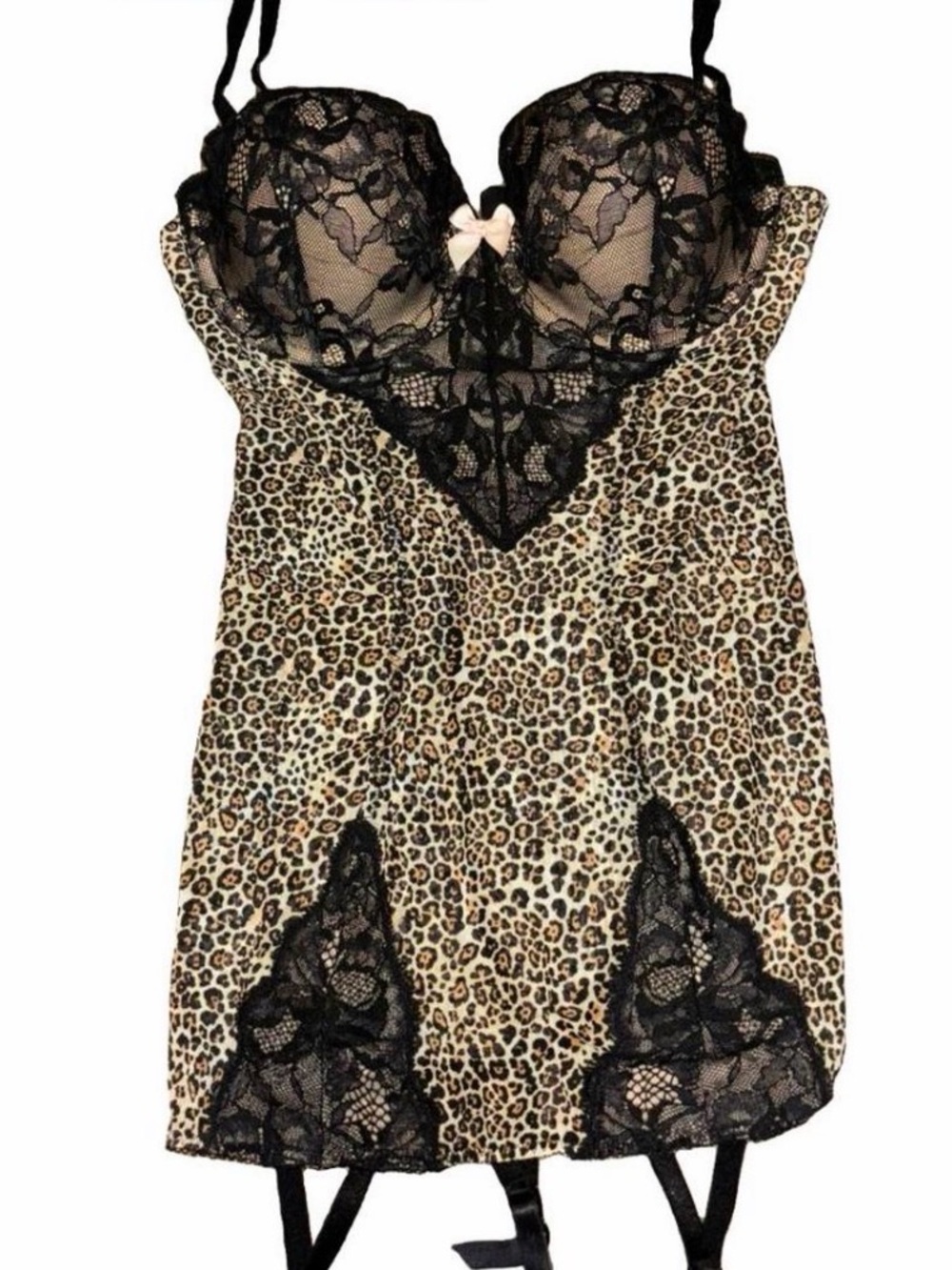 Victoria Secret Leopard Print Lace Slip Corset with Black Lace Accents 36C
